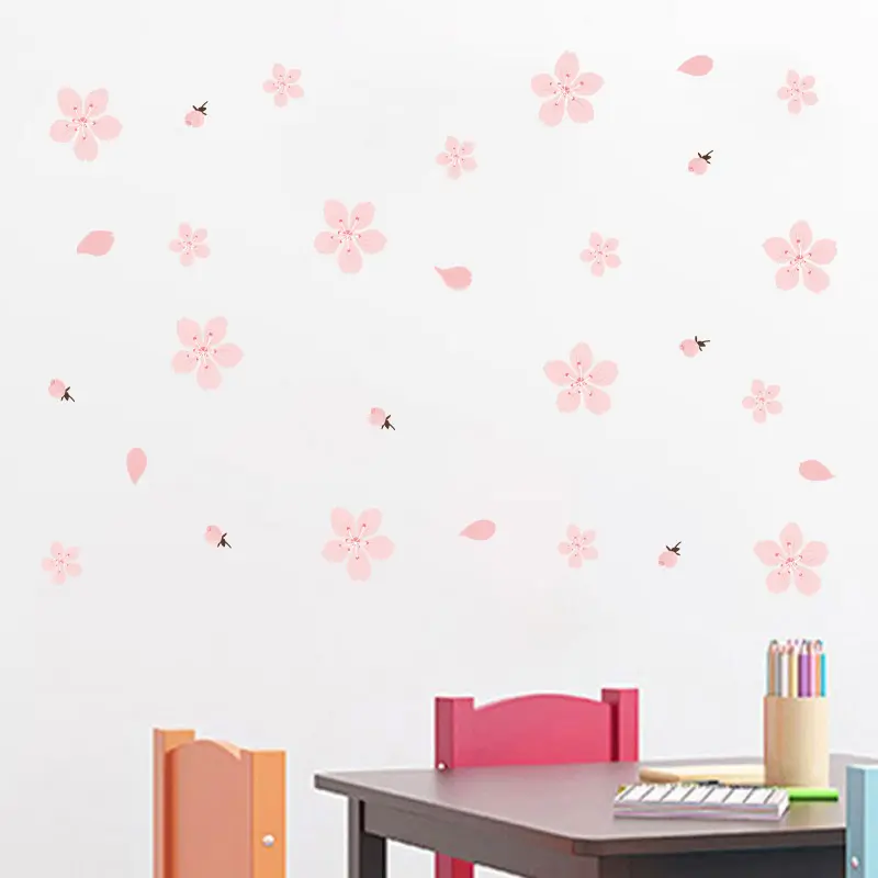 Romantic sakura pink flowers wall sticker home decoration wallpaper for living room bedroom background decor wall decal