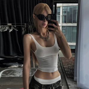 Top Camisero Sexy de Color Sólido Estilo Urbano para Mujer, Ligero, Ajustado, Sin Mangas - Product Image 1