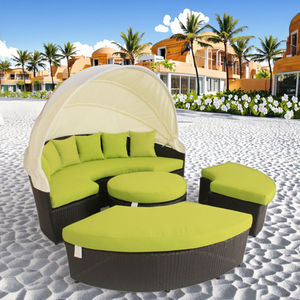 Luxury Modern Outside Garden Wicker <strong>Daybed</strong> Pool Rope Round Sofa Set Waterproof Cushion Pe Rattan Sun Lounge <strong>With</strong> <strong>Canopy</strong> - Product Image 1