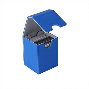 Boîte de rangement pour jeux de cartes en cuir PU bleu de qualité supérieure, coins carrés, portable, fermeture magnétique - Product Image 1