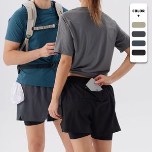 Lan Lichi Men's Double <b>Layer</b> Sports Shorts <b>Mid</b> Waist Breathable Quick Dry Running Fitness Shorts - Product Image 1