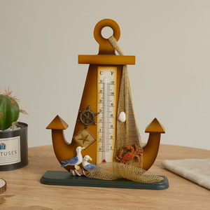 Termómetro náutico retro con ancla, escala decorativa de madera para interiores con diseño de conchas marinas y pájaros para uso doméstico. - Product Image 3