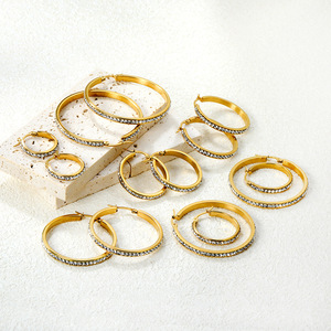 Pendientes de Aro de 20-50 mm, Chapados en Oro, con Incrustaciones de Cristal, Joyería para Fiestas, Pendientes de Moda - Product Image 2