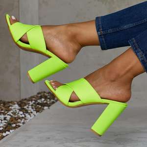 CSS4 luminoso di colore rosa e giallo chunky tacco alto pantofole <span class=keywords><strong>sandali</strong></span> per le donne - Product Image 2