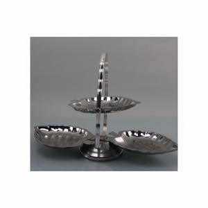 Leaf Shape <b>Cake</b> <b>Stand</b> 3 <b>Tier</b> New Texture Design <b>Cake</b> <b>Stand</b> for Dessert Cup <b>Cake</b> and Other Snack Serving Silver Coated From India - Product Image 1