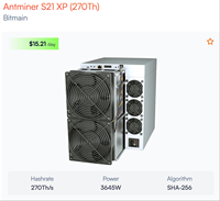 Mine crypto S21 XP 270TH 3645W SHA-256 btc Mining Machine avec PSU Nouveau et Utilisé pour bitcoin miner s21 bitmain s19 miner