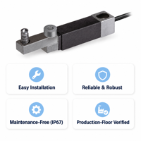 Capteur de déplacement linéaire compact HBT IP67, résolution 0,001 mm, linearité 0,1 %, dimensions 1,7x7x31 mm, câble de 3 m, connecteur Lumberg