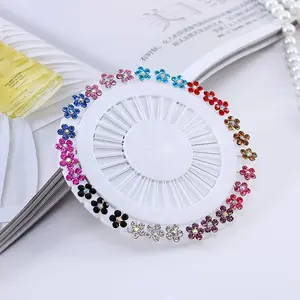 Hot sell 2022 new fancy flower crystal drill long needle muslim hijab pins ladies floral diamond with pearl brooch headscarf pin