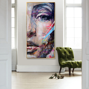 Toile de <span class=keywords><strong>peinture</strong></span> à l'huile de <span class=keywords><strong>visage</strong></span> <span class=keywords><strong>abstrait</strong></span> moderne de haute qualité par l'artiste fait à la main demi-dame Portrait Impression pour la décoration intérieure - Product Image 2