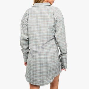 เดรสเชิ้ตผู้หญิงลายสก็อตทรงหลวมขายดี แขนยาว รัดเอว ติดกระดุม ความยาวมินิ - Product Image 2