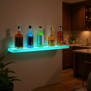 Étagère murale pour bar à domicile, 40 pouces, en acrylique, avec éclairage LED, présentoir à liqueurs, mobilier de bar moderne et contemporain - Product Image 2
