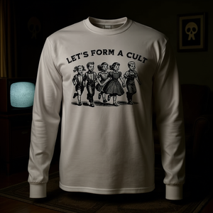 Camiseta de manga larga con satira de humor negro retro de Let's Form A Cult - Product Image 3