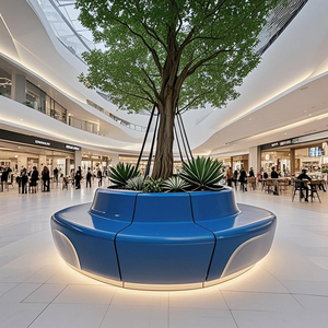 Banc-jardinière en fibre de verre sur mesure au design moderne, résistant à l'eau, pour entrée de parc, centre commercial, décoration paysagère extérieure - Product Image 4