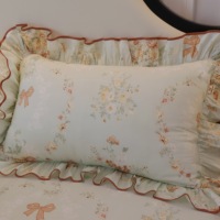 Parure de lit vert menthe 100 % coton avec jupe de lit double couche à volants en dentelle et gaze, style pastoral frais