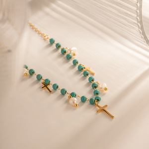 <span class=keywords><strong>Collana</strong></span> con ciondolo con <span class=keywords><strong>perle</strong></span> d'acqua dolce croce girocollo con perline di riso in pietra <span class=keywords><strong>blu</strong></span> per donna - Product Image 4