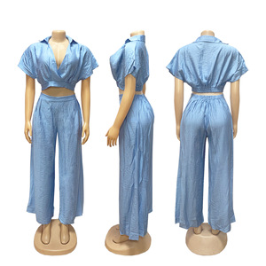 PASUXI Fashionable Custom <strong>Lounge</strong> Wear Sets <strong>Women</strong> Elastic Casual Female Pure Color Skinny Short Sleeve Cropped Top Wide-leg <strong>Pants</strong> - Product Image 5