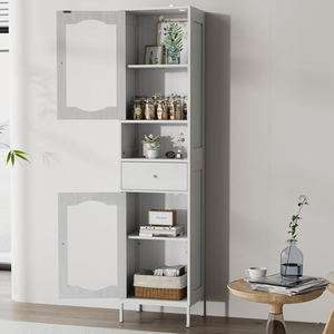 66.4 <strong>Tall</strong> Cloud White <strong>Bathroom</strong> Cabinet with Glass Doors Adjustable Shelves Anti Tipping Linen <strong>Storage</strong> - Product Image 5