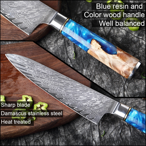 Cuchillo de Cocina XITUO de Acero de Damasco VG10, 67 Capas, Cuchillos de Cocina Japoneses, Juego de Cuchillos de Damasco con Mango de Resina Azul - Product Image 2