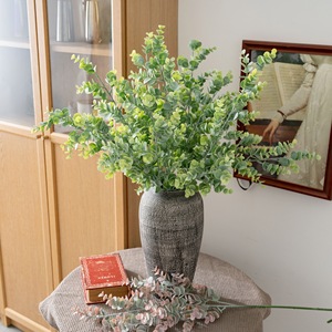 CallaFloral Flocked <b>Eucalyptus</b> Artificial Flowers Green Two-tone Single <b>Branch</b> Wedding Decor PVC Soft Rubber Handmade - Product Image 1