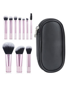 Ensemble de 10 pinceaux de maquillage portables populaires 2025, manche en plastique nylon, mini taille de voyage, pinceau éventail avec sac, remise - Product Image 4