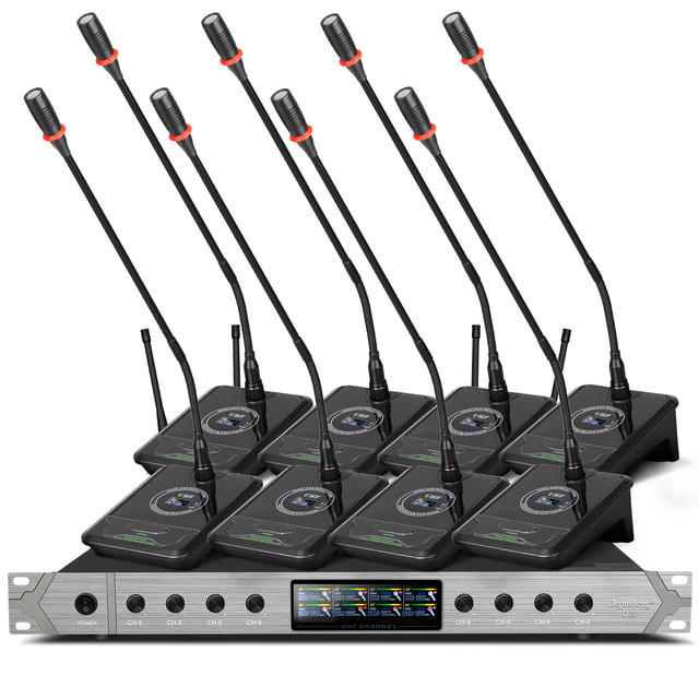 OEM D28 Professional 8 Channels UHF Gooseneck Microphone Desktop Wireless Microphone for Conference Room