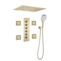 Système de douche mural encastré moderne en acier inoxydable à 6 voies avec pommeau de pluie au plafond, 4 jets latéraux et douchette à main pour salle de bain