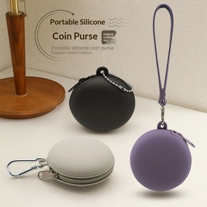 Étui en silicone pour écouteurs, porte-monnaie, étui à clés suspendu pour extérieur, organisateur de câbles de données, mini sac avec fermeture éclair, couleur unie - Product Image 2