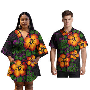 Samoa patrón polinesio Tribal impreso mujeres vestidos personalizados pareja <span class=keywords><strong>ropa</strong></span> Casual Sexy vestido con hombres camisas - Product Image 2
