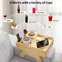 Plateau d'accoudoir portable en bambou avec couvercle, design pliable pour porte-gobelet et support de téléphone, facile à nettoyer, rangement pour salon