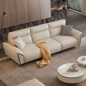 Juego de Muebles de Sala de Estar de Cuero Crema de Lujo Moderno, Sofá de 3 Plazas, Sillón, Otomana, Mesa de Centro de Mármol, para Salón, Hotel, Comercial - Product Image 4