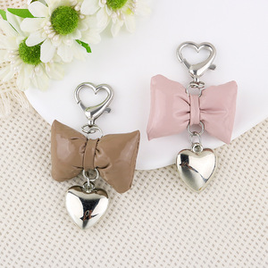New Creative Small Leather <b>Bow</b> Resin Heart <b>Car</b> Bag Keychain Decoration Pendant - Product Image 4