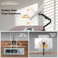 Support de moniteur unique à mouvement complet de 32 pouces, réglable en hauteur, pivotant et inclinable, bras de bureau en alliage d'aluminium avec gestion des câbles