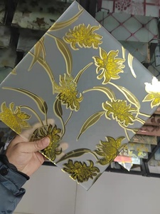 لوحة جدارية زجاجية من التيتانيوم الذهبي تصميم زهرة الثلج قطع زجاجية للحمام ورشة عمل شقة قاعة الديكور - Product Image 2