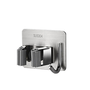 Stainless steel <b>mop</b> clips and hooks, bathroom <b>wall</b>-mounted <b>mop</b> holder with hooks, no drilling required. - Product Image 5