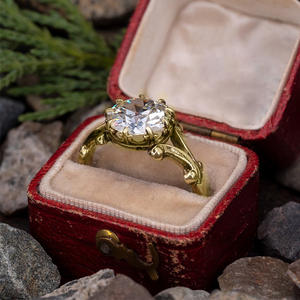 Anello di Fidanzamento Q146 per Donna Placcato Oro con Cristallo Taglio Brillante Rotondo e Strass, Gioielleria Raffinata - Product Image 3