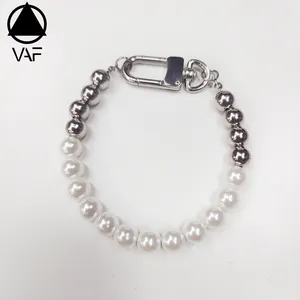 VAF Cool!!20CM Half Pearl und Half Steel Ball Armband mit Edelstahl Karabiner verschluss Synthetische Perlen