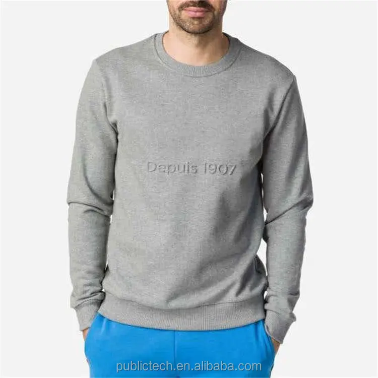 OEM Wholesale french terry gray oversized crewneck custom 3d embossed logo sweatshirt for men