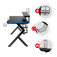 Bureau de jeu d'ordinateur avec prises de courant et lumières LED support de moniteur bureau à domicile bureau d'angle jeu