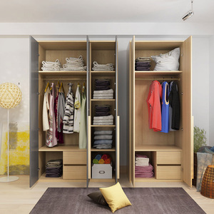 Armario moderno con puertas abatibles y fácil montaje para dormitorio, en color gris y madera natural. - Product Image 2