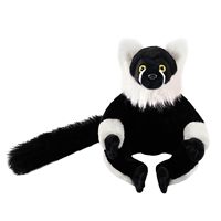 Peluche Lémur Noir et Blanc à Poils Longs, Jouet Réaliste de 10 Pouces avec Longue Queue Moelleuse, Lavable en Machine pour Chiens et Chats