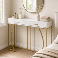 Console contemporaine en MDF avec étagère de rangement et pieds en métal doré, tables consoles de luxe
