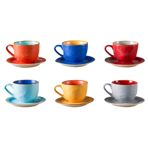 LIGNE MÉDITERRANÉENNE - ASSORTIMENT DE Tasses et soucoupes en grès 125 ml - Product Image 1