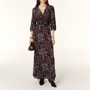 Vestido de noche hasta el suelo personalizado de alta calidad para mujer Patrón de leopardo sólido WORSTED Mangas largas Diseño elegante de moda - Product Image 1
