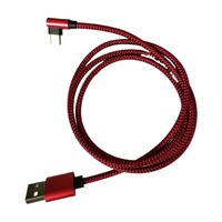 Cable de Datos USB Tipo-C a USB-A con Trenzado de Nailon, 1M, 3A, Carga Rápida, Conector en Ángulo, Rojo y Negro
