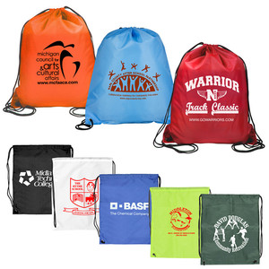 Wholesale Custom logo Promotional Polyester Nylon Drawstring 30cm Shop and Backpack Draw String Bags