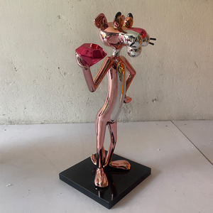 Scultura Artistica in Resina Personalizzata Cromata <span class=keywords><strong>Pantera</strong></span> <span class=keywords><strong>Rosa</strong></span> Dipinta a Mano 40CM - Decorazione Moderna per Casa e Galleria, Oggetto da Collezione - Product Image 3