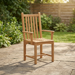 Chaise de jardin moderne en teck massif, écologique, avec accoudoirs, durable, imperméable, confortable, mobilier d'extérieur, design à pieds coniques - Product Image 2