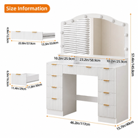 Coiffeuse avec tiroirs à poignées dorées et miroir LED pour petit espace de chambre confortable
