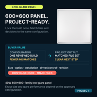 Panneau lumineux LED 600x600 à faible éblouissement pour l'alignement des rapports photométriques et la configuration de projets