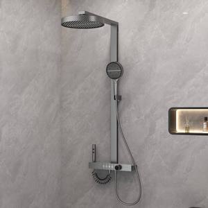 Robinet mural rectangulaire moderne et innovant en laiton gris anthracite avec douchette de massage, poignée unique et cartouche céramique pour hôtel - Product Image 4